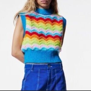 Zara Blue Multicolor Chevron Turtleneck Sweater